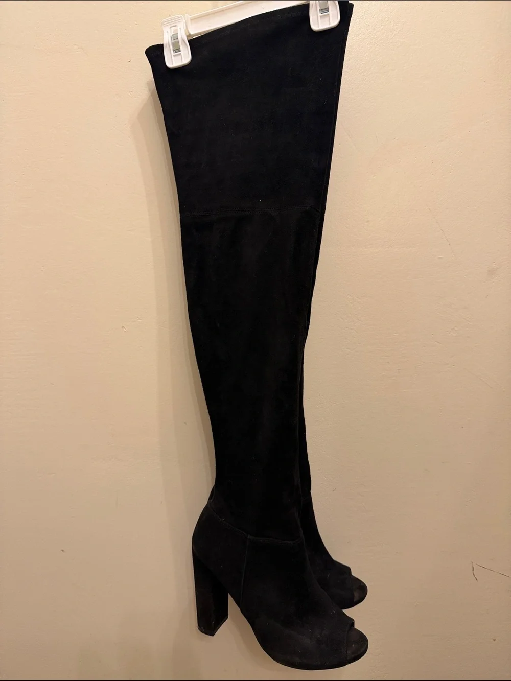 Windsor Black Over-the-Knee Peep-Toe Women’s Boots